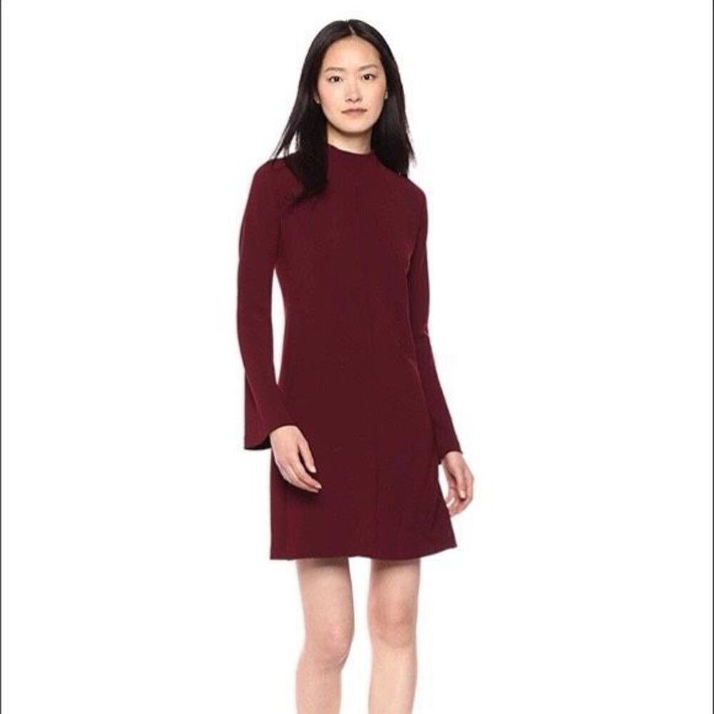 Theory Dolman Shift Dress - Mock Neck Long Sleeve - Burgundy
